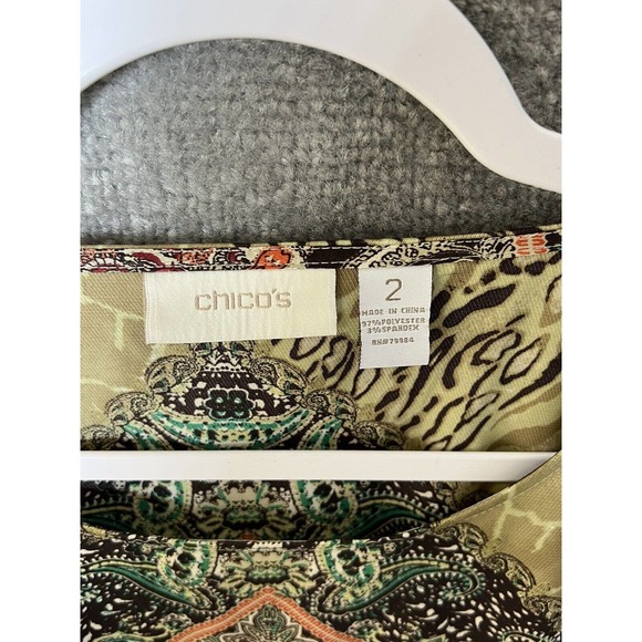 Chicos Lynda Zebra Mix Top Size 12 Peplum 3/4 Sleeve Paisley Satin Smocked - Picture 3 of 8